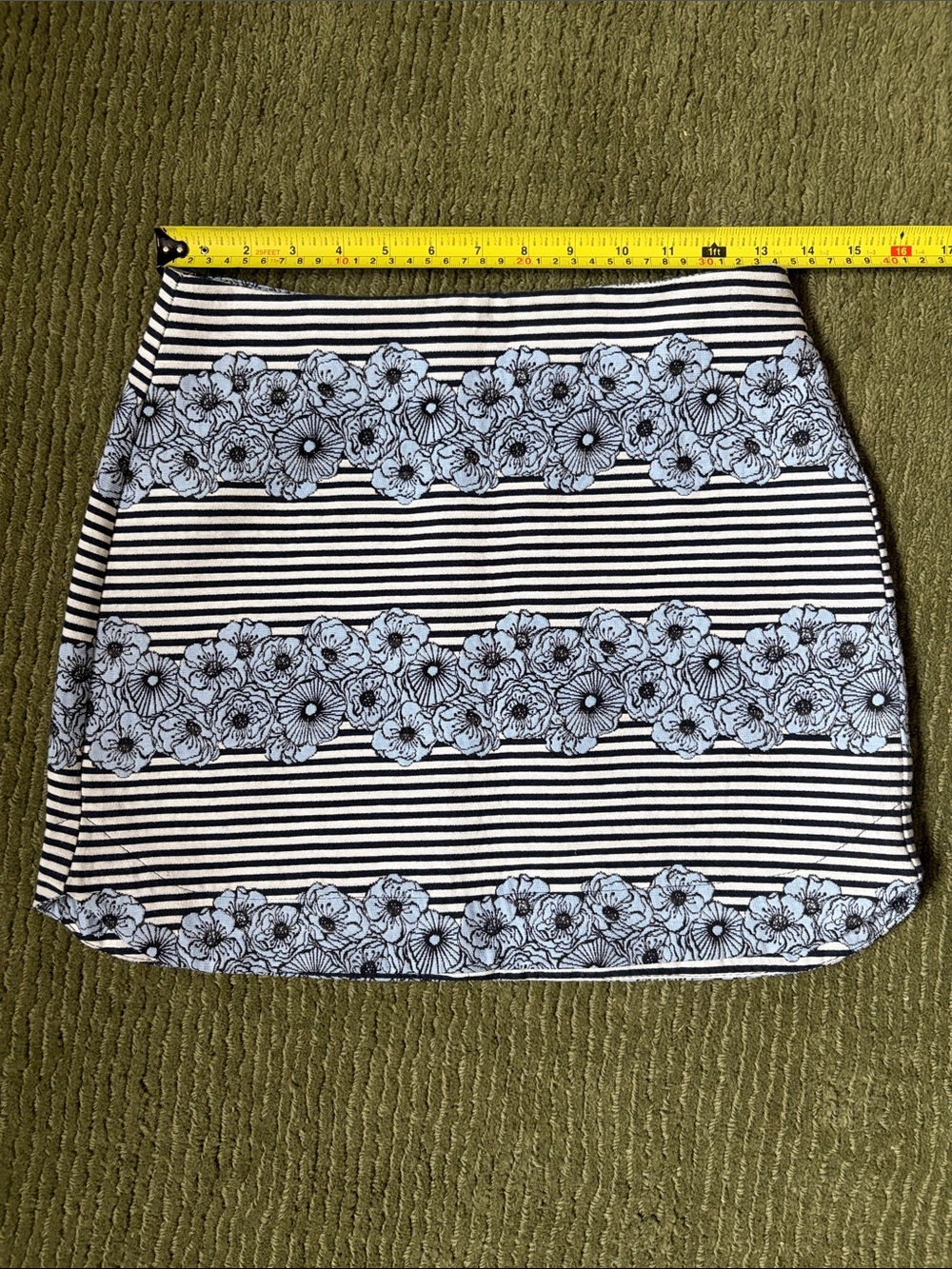 Topshop Striped Floral Mini Skirt in Black and White